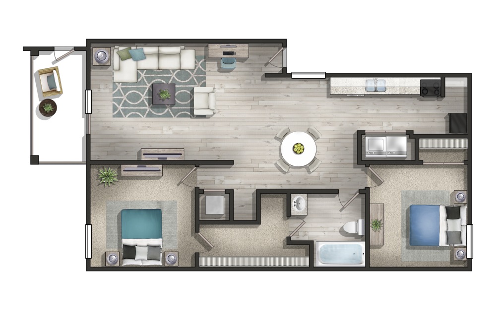 The Midtown Upgraded - 2 bedroom floorplan layout with 1 bathroom and 1000 square feet