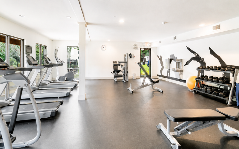 Large fitness center with multiple machines at Domain & Gateway at Cedar in Decatur, GA