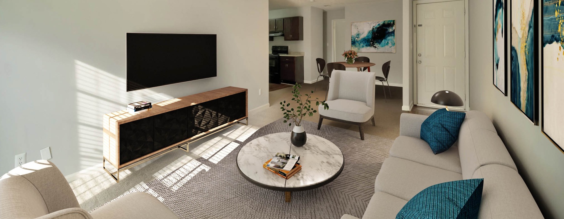 Living room with large patio doors for plenty of natural light.